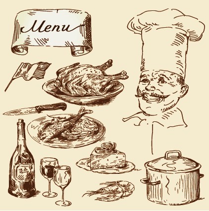 Hand drawn vintage food Illustrations vector 01