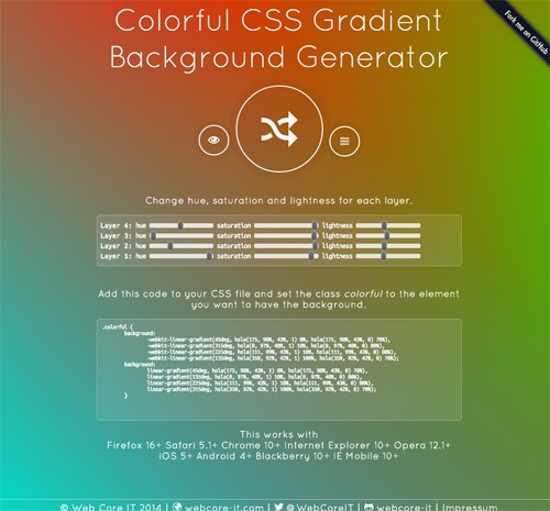 CSSグラデーションを簡単につくれる「Colorful CSS Gradient Background Generator」