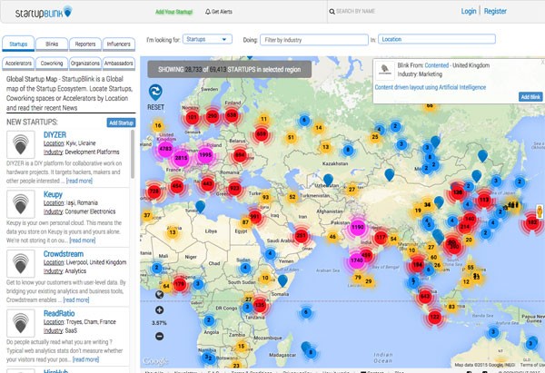 世界中のスタートアップを地図上で表示する「StartupBlink」