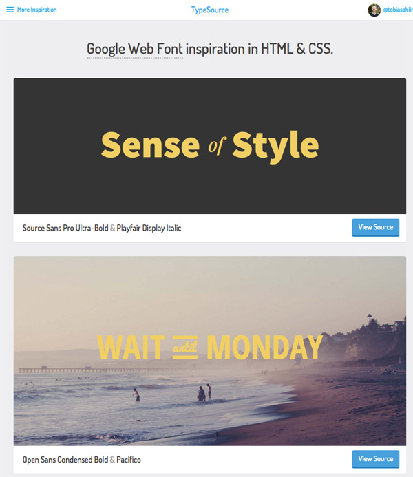 デザインで使えるGoogleフォントをHTML+CSS付きで表示してくれる「TypeSource」